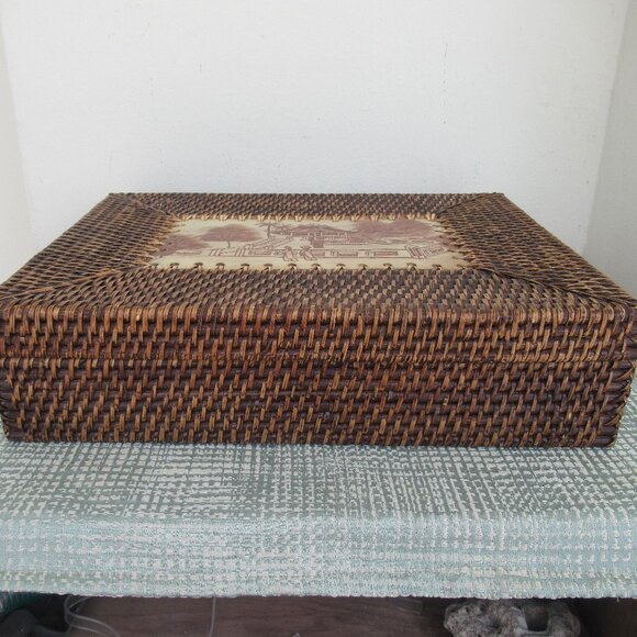 VTG Rattan Decorative LG Box w/ Lid and drawing ,Rectangular Woven for Display - Picture 3 of 16